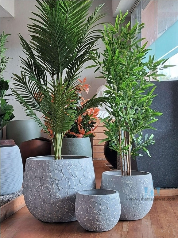 indoor plant pots india Awesome Grey And White Glazed Like Bowl Shaped FRP Planters