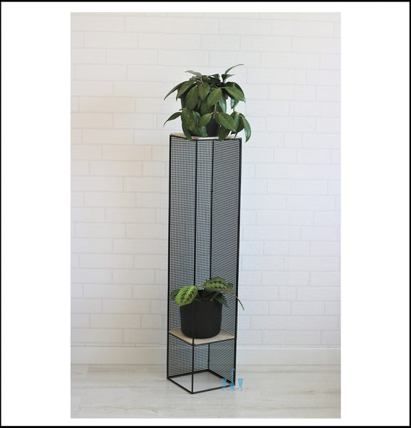 Black/White Lofty Wire Mesh Handcrafted (Metal) Floor Indoor Planters With Wooden Top And Shelf Available Exclusively On Shahi Sajawat India, the world of home decor products. Best trendy home decor, office decor, restaurant decor living room, kitchen and bathroom decor ideas of 2023.