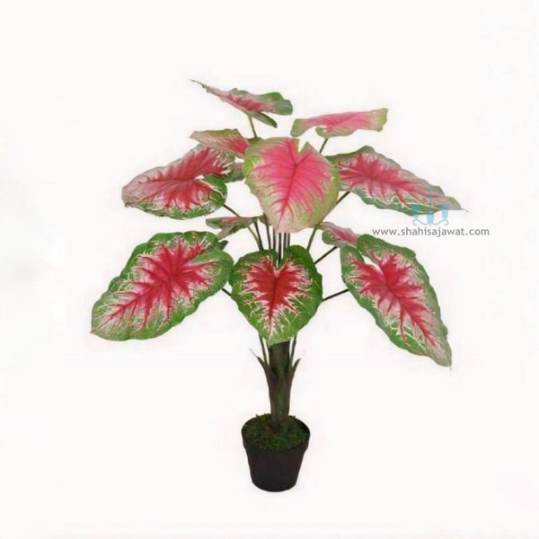 Attractive Real Like 85CM Artificial Red And Green Caladium Plant With 13 Leaves