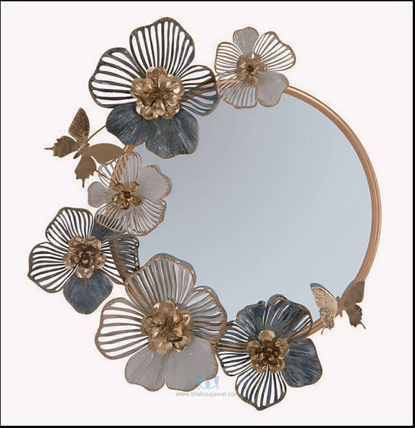 Gold Floral Handcrafted Contemporary Metal (Iron) Round Wall Mirror, Comes Ready To Hang, Available exclusively on Shahi Sajawat India, the world of home decor products.Best trendy home decor, office decor, restaurant decor, living room, kitchen and bathroom decor ideas of 2024.