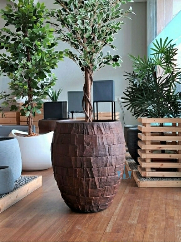 brown plant pots indoor Creative Brown Stone Cladded Vase Shaped FRP Planter
