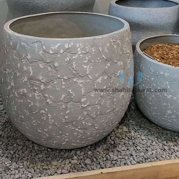 Grey And White Glazed Like Bowl Shaped FRP (Fiberglass) Indoor And Outdoor Planters Are Lightweight, Durable, Weather Resistant, UV Resistant Made For Residential And Commercial Spaces, Available Exclusively On Shahi Sajawat India, the world of home decor products. Best trendy home decor, office decor, restaurant decor living room, kitchen and bathroom decor ideas of 2024.