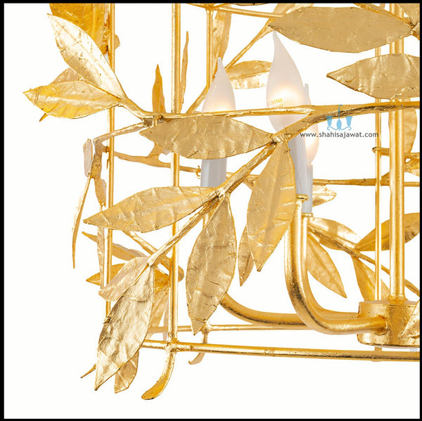 Gold Floral Iron Cage Handcrafted Chandelier With 6 Candelabra Base Bulbs, AC Power Source and Voltage Of 90-260V, Available exclusively on Shahi Sajawat India,the world of home decor products.Best trendy home decor, office, restaurant, living room and kitchen decor ideas of 2025.