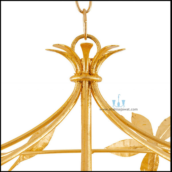 Gold Floral Iron Cage Handcrafted Chandelier With 6 Candelabra Base Bulbs, AC Power Source and Voltage Of 90-260V, Available exclusively on Shahi Sajawat India,the world of home decor products.Best trendy home decor, office, restaurant, living room and kitchen decor ideas of 2025.