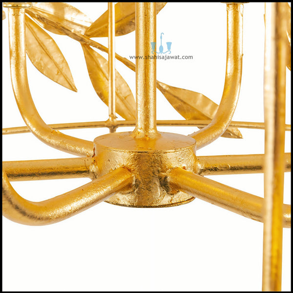Gold Floral Iron Cage Handcrafted Chandelier With 6 Candelabra Base Bulbs, AC Power Source and Voltage Of 90-260V, Available exclusively on Shahi Sajawat India,the world of home decor products.Best trendy home decor, office, restaurant, living room and kitchen decor ideas of 2025.