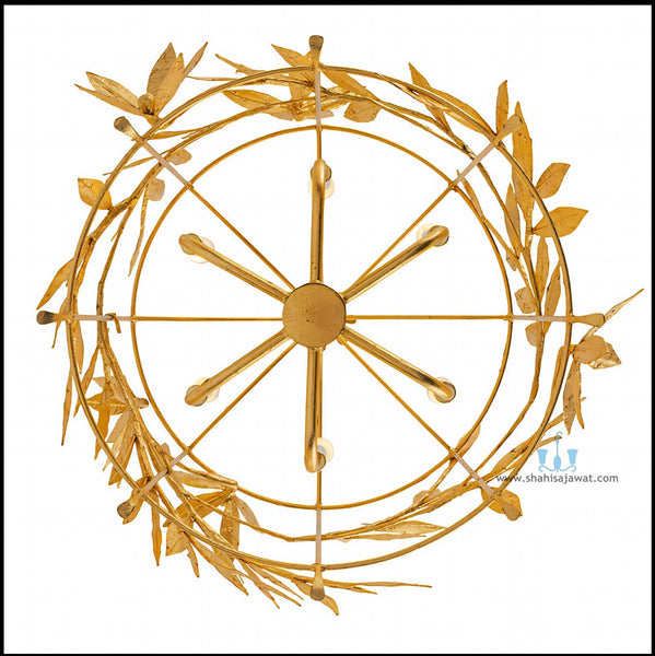 Gold Floral Iron Cage Handcrafted Chandelier With 6 Candelabra Base Bulbs, AC Power Source and Voltage Of 90-260V, Available exclusively on Shahi Sajawat India,the world of home decor products.Best trendy home decor, office, restaurant, living room and kitchen decor ideas of 2025.