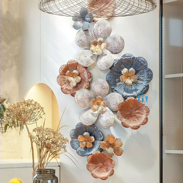 Peachy Brown And Greyish Blue Pastel Floral European Style Handcrafted Metal Wall Hanging (Wall Decor) Of Size 134×70cm, Available Exclusively At Shahi Sajawat India, the world of home decor products.Best trendy home decor, office decor, restaurant decor, living room, kitchen and bathroom decor ideas of 2022.