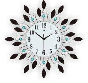 Large White Circular Metal+Glass Quartz Wall Clock with Blue & White Studs has a diameter of 36cm, needle display, abstract pattern,operates on 1*AA Battey & has a single face form & weighs 1000g, available exclusively on Shahi Sajawat India,the world of home decor products.Best home decor and living room decor ideas of 2020.
