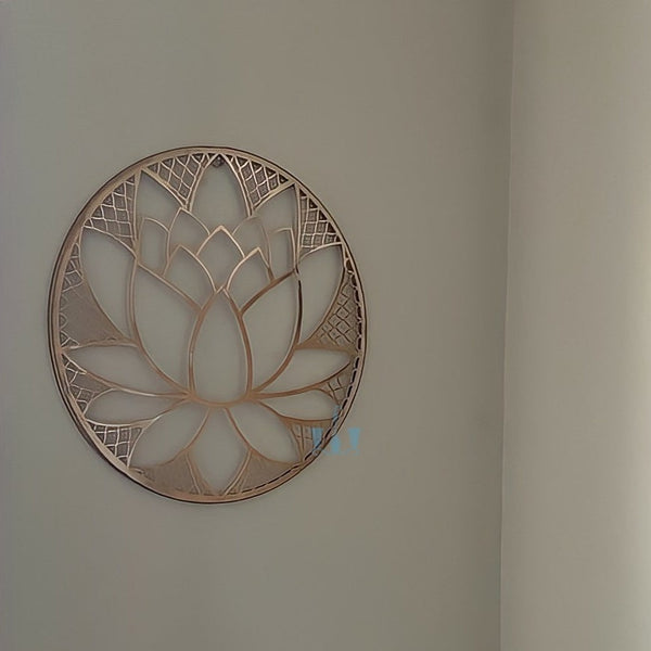 Gold Lotus Bloom Metal (Steel) Handcrafted Metal Wall Hanging (Wall Decor) Of Size 40cm Available Exclusively At Shahi Sajawat India, the world of home decor products.Best trendy home decor, office decor, restaurant decor, living room, kitchen and bathroom decor ideas of 2022.