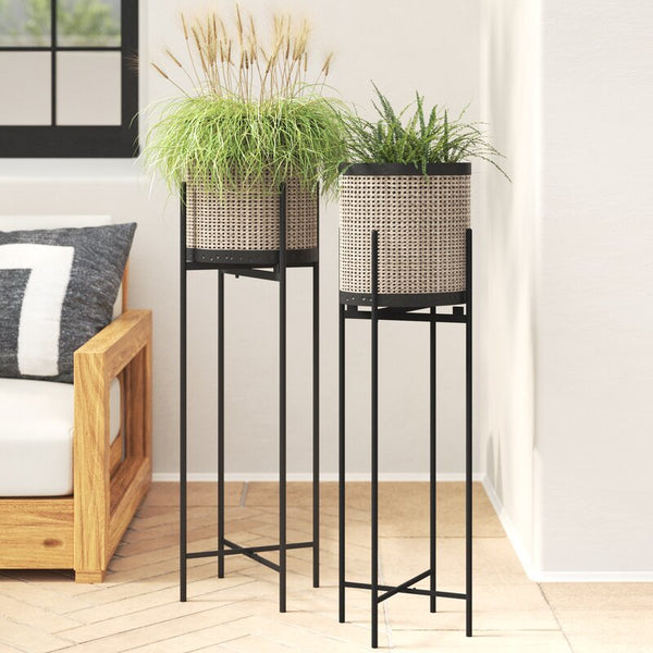 Black And Gold Perforated Iron (Metal) Floor 2 Piece Planters, Available exclusively on Shahi Sajawat India, the world of home decor products. Best trendy home decor, living room, kitchen and bathroom decor ideas of 2021.