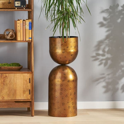 Rustic Brass Finished Hourglass Reversible Floor Planter Of Size 12×12×32.50 (inch), Available exclusively on Shahi Sajawat India, the world of home decor products. Best trendy home decor, living room, kitchen and bathroom decor ideas of 2021.