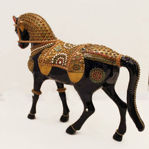 Black and Blue Jewellery Stone Painted Metal Horse Figurine Of Sizes 12inch and 8inch, available exclusively on Shahi Sajawat India, the world of home decor products. Best trendy home decor, living room, kitchen and bathroom decor ideas of 2021.