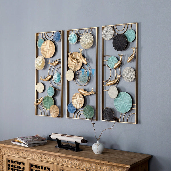 Multicoloured Framed Circles And Fishes 3 Piece Handcrafted Metal Wall Hanging (Wall Decor) In Mediterranean Style, Available Exclusively On Shahi Sajawat India, the world of home decor products.Best trendy home decor, living room, kitchen and bathroom decor ideas of 2022.