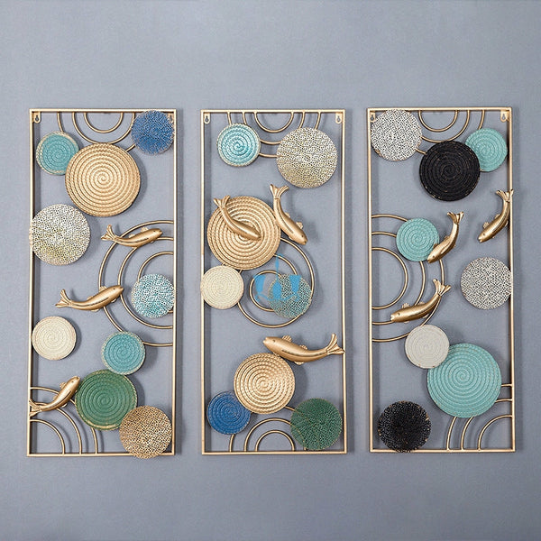 Multicoloured Framed Circles And Fishes 3 Piece Handcrafted Metal Wall Hanging (Wall Decor) In Mediterranean Style, Available Exclusively On Shahi Sajawat India, the world of home decor products.Best trendy home decor, living room, kitchen and bathroom decor ideas of 2022.