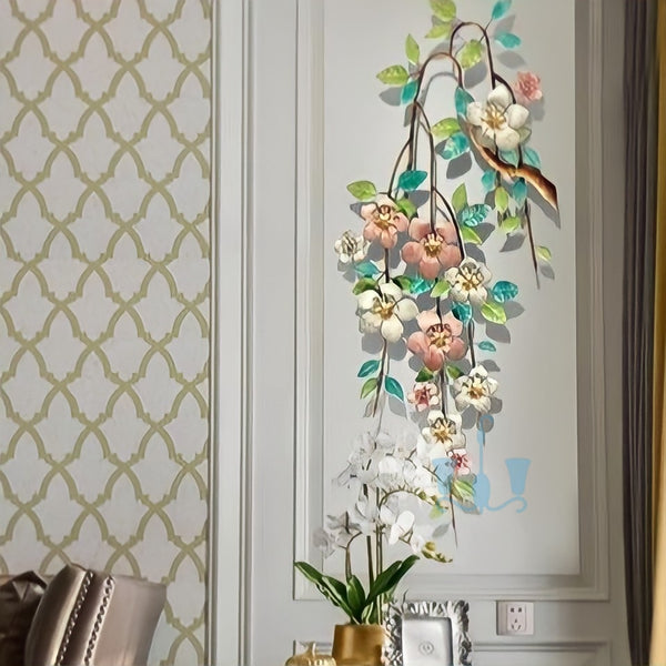 Blue,Green,Peach And White Sprig Metal Wall Hanging Of Size 130×50cm, available exclusively on Shahi Sajawat India, the world of home decor products.Best trendy home decor, living room, kitchen and bathroom decor ideas of 2022.