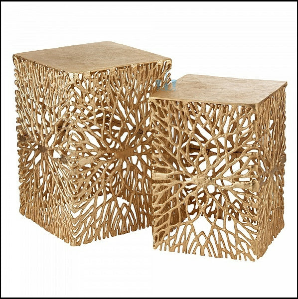 Gold Intricate Lace Metal (Aluminium) Handmade And Hand-painted 2 Piece Side Tables Or End Tables, Available exclusively on Shahi Sajawat India, the world of home decor products. Best trendy home decor, office decor, restaurant decor, living room, bedroom, kitchen and bathroom decor ideas of 2022.