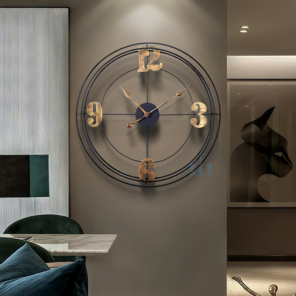 Black And Gold Modern Retro Handcrafted Quartz Metal (Wrought Iron) Wall Clock Is Circular With Single Face Form And Needle Display, available exclusively on Shahi Sajawat India, the world of home decor products.Best trendy home decor, office decor, restaurant decor, living room, kitchen and bathroom decor ideas of 2022.
