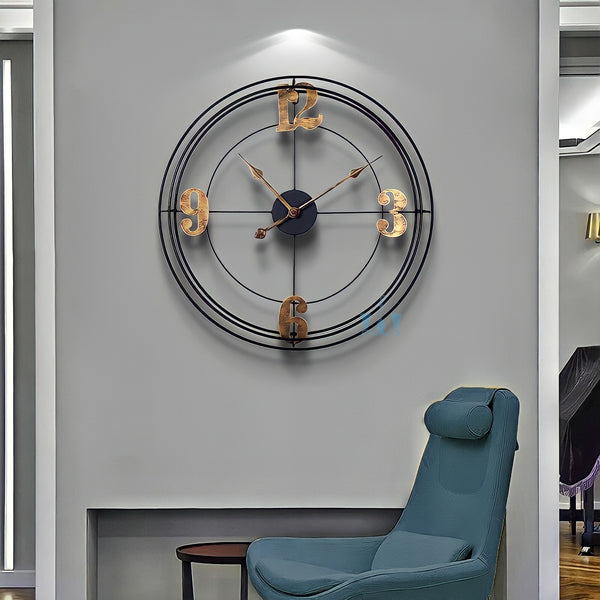 Black And Gold Modern Retro Handcrafted Quartz Metal (Wrought Iron) Wall Clock Is Circular With Single Face Form And Needle Display, available exclusively on Shahi Sajawat India, the world of home decor products.Best trendy home decor, office decor, restaurant decor, living room, kitchen and bathroom decor ideas of 2022.
