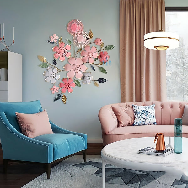 Peach Pink Floral European Style Handcrafted Metal Wall Hanging (Wall Decor) Of Size 98×80cm, Available Exclusively At Shahi Sajawat India, the world of home decor products.Best trendy home decor, office decor, restaurant decor, living room, kitchen and bathroom decor ideas of 2022.