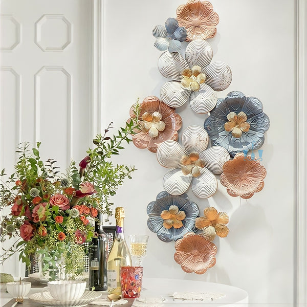 Peachy Brown And Greyish Blue Pastel Floral European Style Handcrafted Metal Wall Hanging (Wall Decor) Of Size 134×70cm, Available Exclusively At Shahi Sajawat India, the world of home decor products.Best trendy home decor, office decor, restaurant decor, living room, kitchen and bathroom decor ideas of 2022.