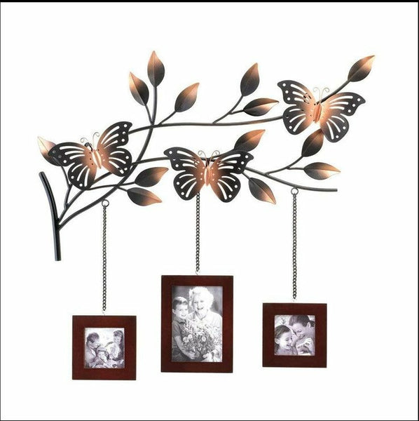 Black Butterfly Photo Frame metal Wall Hanging Of Size 23"× 2"× 23" With Three Photo Frames, available exclusively on Shahi Sajawat India, the world of home decor products.Best trendy home decor, living room, kitchen and bathroom decor ideas of 2021.