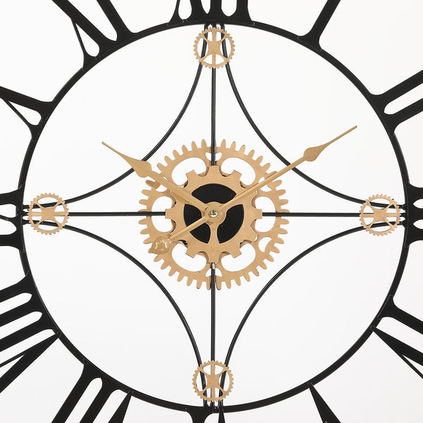 Black And Gold Circular Quartz Roman Metal Wall Clock Of Size 60×60cms, With Needle Display And Single Face Form, available exclusively on Shahi Sajawat India, the world of home decor products.Best trendy home decor, living room, kitchen and bathroom decor ideas of 2021.