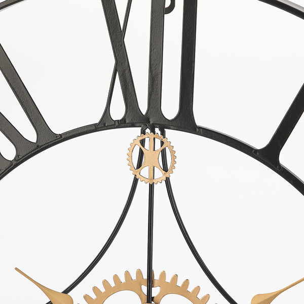 Black And Gold Circular Quartz Roman Metal Wall Clock Of Size 60×60cms, With Needle Display And Single Face Form, available exclusively on Shahi Sajawat India, the world of home decor products.Best trendy home decor, living room, kitchen and bathroom decor ideas of 2021.