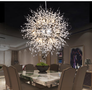 Large Golden/Chrome Dandelion Metal + Crystal Chandeliers With G4 Base Type, AC Power Source, Voltage of 110V-240V, Light Source of LED bulbs, available exclusively on Shahi Sajawat India, the world of home decor products. Best trendy home decor, living room and kitchen and bathroom decor ideas of 2019.