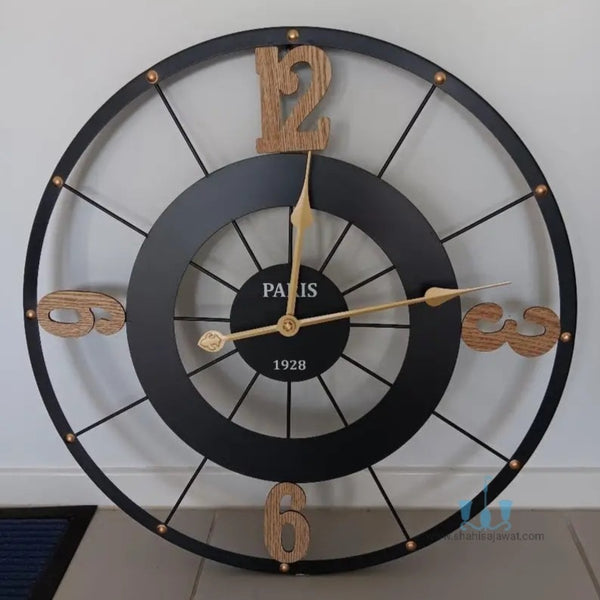 Black And Gold Arabic Numeral Modern Retro Handcrafted Quartz Metal (Iron) Circular Wall Clock With Single Face Form And Needle Display, available exclusively on Shahi Sajawat India, the world of home decor products.Best trendy home decor, office decor, restaurant decor, living room, kitchen and bathroom decor ideas of 2024.