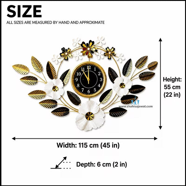 Adorable V Shaped Floral Gold Contemporary Handcrafted Quartz Metal (Iron) Wall Clock With Single Face Form And Needle Display, available exclusively on Shahi Sajawat India. Best trendy home decor, office decor, restaurant decor, living room, kitchen and bathroom decor ideas of 2026.
