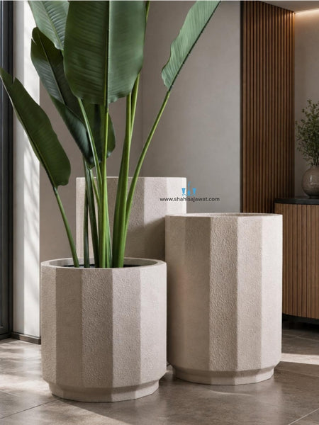 White Smooth Finished Round FRP (Fiberglass) Indoor And Outdoor Planters Are Lightweight, Durable, Weather Resistant, UV Resistant Made For Residential And Commercial Spaces, Available Exclusively On Shahi Sajawat India, the world of home decor products. Best trendy home decor, office decor, restaurant decor, malls, airports, hotels and resort decor ideas of 2026.