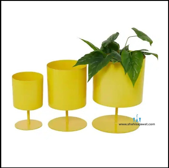 White/Yellow/Blue Stylish Cylidrical 3 Piece Handcrafted (Metal) Floor Indoor Planters, Available Exclusively On Shahi Sajawat India, the world of home decor products. Best trendy home decor, office decor, restaurant decor living room, kitchen and bathroom decor ideas of 2026.