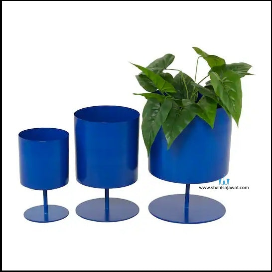 White/Yellow/Blue Stylish Cylidrical 3 Piece Handcrafted (Metal) Floor Indoor Planters, Available Exclusively On Shahi Sajawat India, the world of home decor products. Best trendy home decor, office decor, restaurant decor living room, kitchen and bathroom decor ideas of 2026.