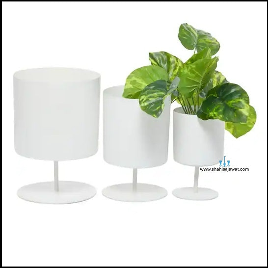 White/Yellow/Blue Stylish Cylidrical 3 Piece Handcrafted (Metal) Floor Indoor Planters, Available Exclusively On Shahi Sajawat India, the world of home decor products. Best trendy home decor, office decor, restaurant decor living room, kitchen and bathroom decor ideas of 2026.