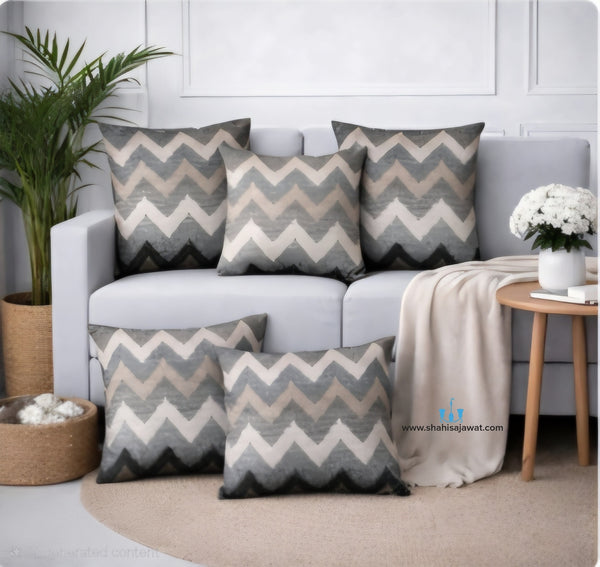 Striking Chevron Printed Velvet Cushion Covers