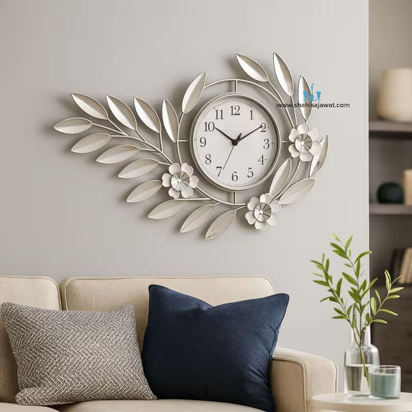 Blooming Minimalistic Silver Contemporary Handcrafted Quartz Metal (Iron) Wall Clock With Single Face Form And Needle Display, available exclusively on Shahi Sajawat India. Best trendy home decor, office decor, restaurant decor, living room, kitchen and bathroom decor ideas of 2026.