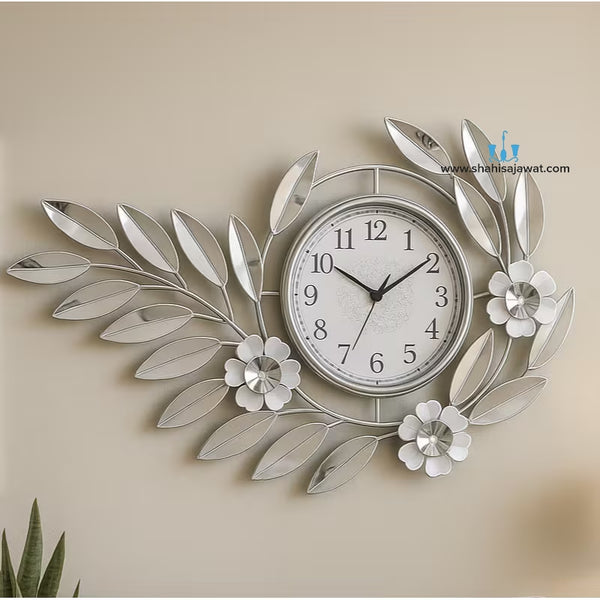 Blooming Minimalistic Silver Contemporary Handcrafted Quartz Metal (Iron) Wall Clock With Single Face Form And Needle Display, available exclusively on Shahi Sajawat India. Best trendy home decor, office decor, restaurant decor, living room, kitchen and bathroom decor ideas of 2026.