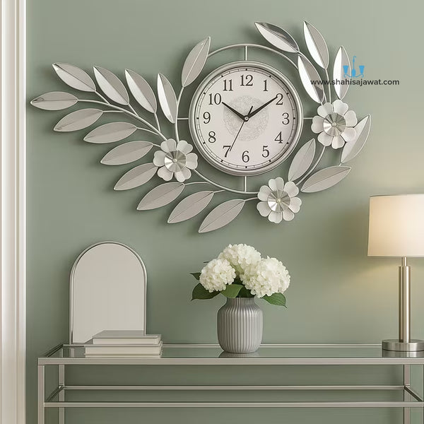 Blooming Minimalistic Silver Contemporary Handcrafted Quartz Metal (Iron) Wall Clock With Single Face Form And Needle Display, available exclusively on Shahi Sajawat India. Best trendy home decor, office decor, restaurant decor, living room, kitchen and bathroom decor ideas of 2026.