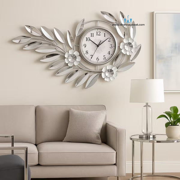 Blooming Minimalistic Silver Contemporary Handcrafted Quartz Metal (Iron) Wall Clock With Single Face Form And Needle Display, available exclusively on Shahi Sajawat India. Best trendy home decor, office decor, restaurant decor, living room, kitchen and bathroom decor ideas of 2026.