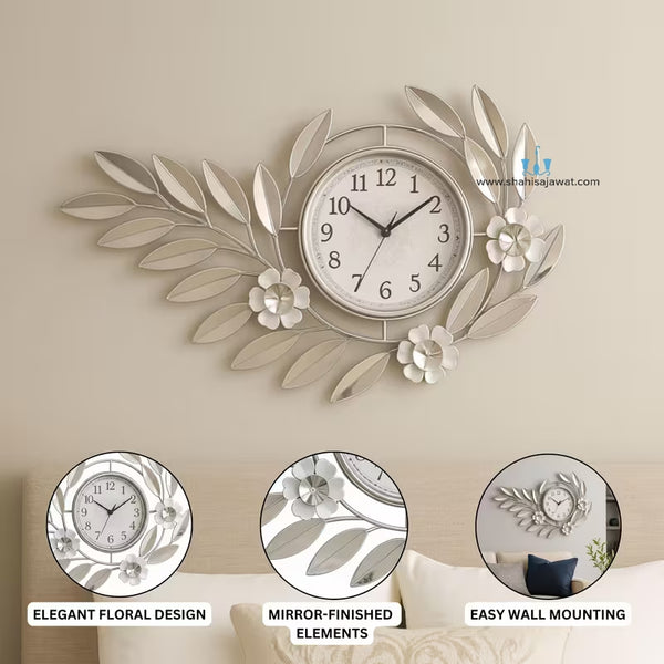 Blooming Minimalistic Silver Contemporary Handcrafted Quartz Metal (Iron) Wall Clock With Single Face Form And Needle Display, available exclusively on Shahi Sajawat India. Best trendy home decor, office decor, restaurant decor, living room, kitchen and bathroom decor ideas of 2026.