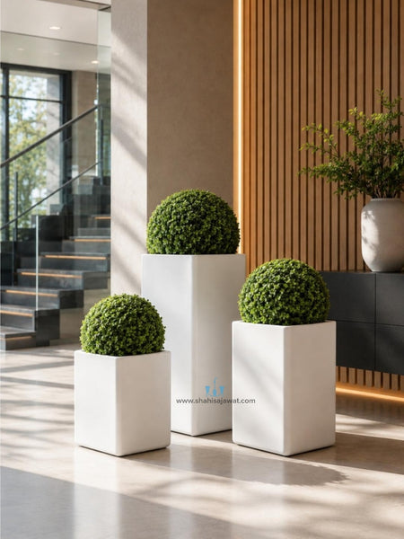 Dapper White Square FRP Planters