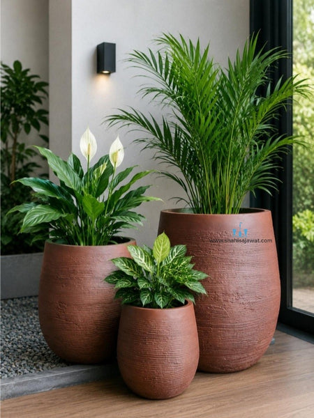 Brown Ribbed Vase Shaped FRP (Fiberglass) Indoor And Outdoor Planters Are Lightweight, Durable, Weather Resistant, UV Resistant Made For Residential And Commercial Spaces, Available Exclusively On Shahi Sajawat India, the world of home decor products. Best trendy home decor, office decor, restaurant decor living room, kitchen and bathroom decor ideas of 2026.