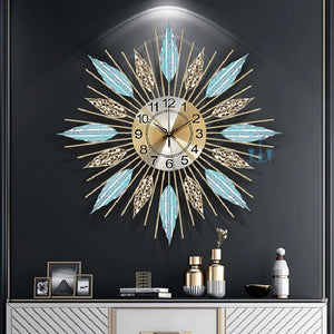 Resplendent Nordic Blue And Gold Metal Wall Clock