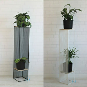 Black/White Lofty Wire Mesh Handcrafted (Metal) Floor Indoor Planters With Wooden Top And Shelf Available Exclusively On Shahi Sajawat India, the world of home decor products. Best trendy home decor, office decor, restaurant decor living room, kitchen and bathroom decor ideas of 2023.