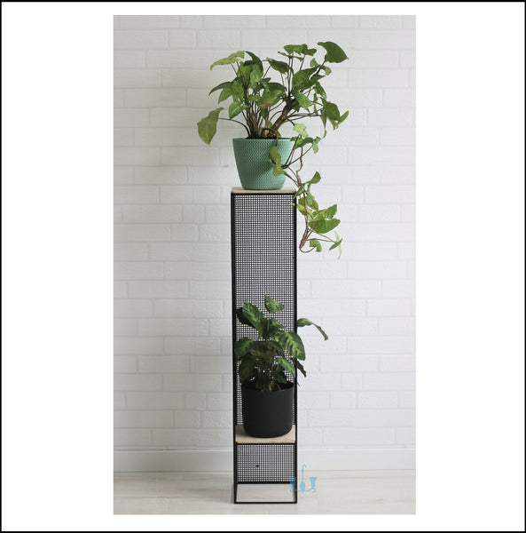 Black/White Lofty Wire Mesh Handcrafted (Metal) Floor Indoor Planters With Wooden Top And Shelf Available Exclusively On Shahi Sajawat India, the world of home decor products. Best trendy home decor, office decor, restaurant decor living room, kitchen and bathroom decor ideas of 2023.