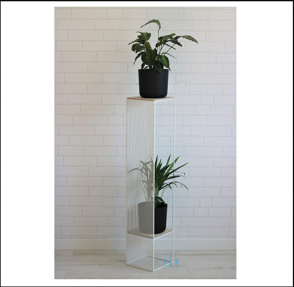 Black/White Lofty Wire Mesh Handcrafted (Metal) Floor Indoor Planters With Wooden Top And Shelf Available Exclusively On Shahi Sajawat India, the world of home decor products. Best trendy home decor, office decor, restaurant decor living room, kitchen and bathroom decor ideas of 2023.