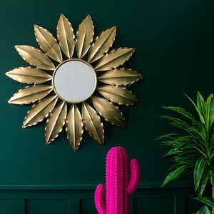 Large Gold Handcrafted Sunflower Contemporary Metal (Iron) Wall Mirror, Comes Ready To Hang, Available exclusively on Shahi Sajawat India, the world of home decor products.Best trendy home decor, office decor, restaurant decor, living room, kitchen and bathroom decor ideas of 2023.