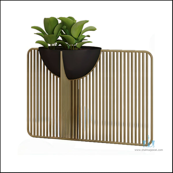 Black/Gold Modern Sleek Handcrafted (Metal) Floor Indoor Planters With Iron Rail Stand And Oval Pot, Available Exclusively On Shahi Sajawat India, the world of home decor products. Best trendy home decor, office decor, restaurant decor living room, kitchen and bathroom decor ideas of 2023.