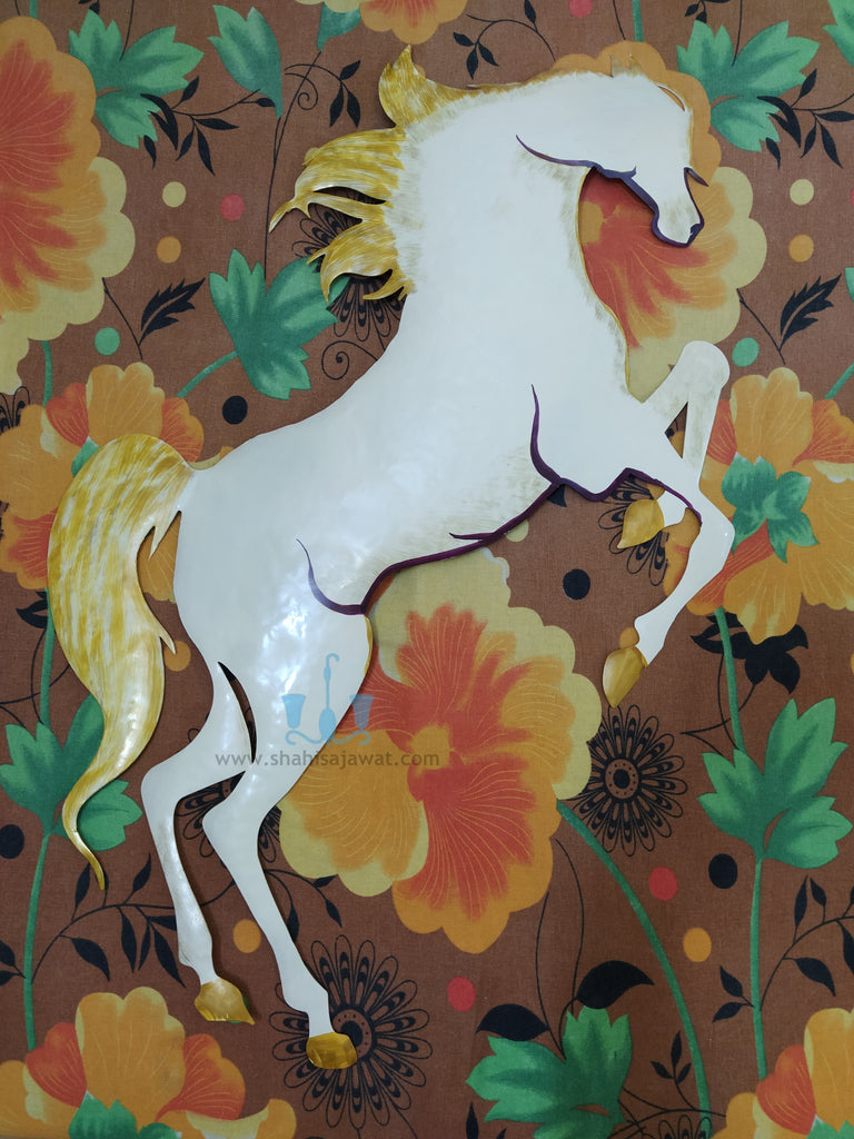 Magnificent White And Gold Abstract Arabian Horse Wall Hanging