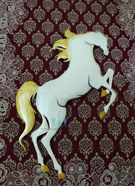 White And Gold Abstract Handcrafted Jumping Arabian Horse Metal Wall Hanging (Wall Decor) Available Exclusively At Shahi Sajawat India,the world of home decor products.Best trendy home decor, office decor, restaurant decor, living room, kitchen and bathroom decor ideas of 2024.